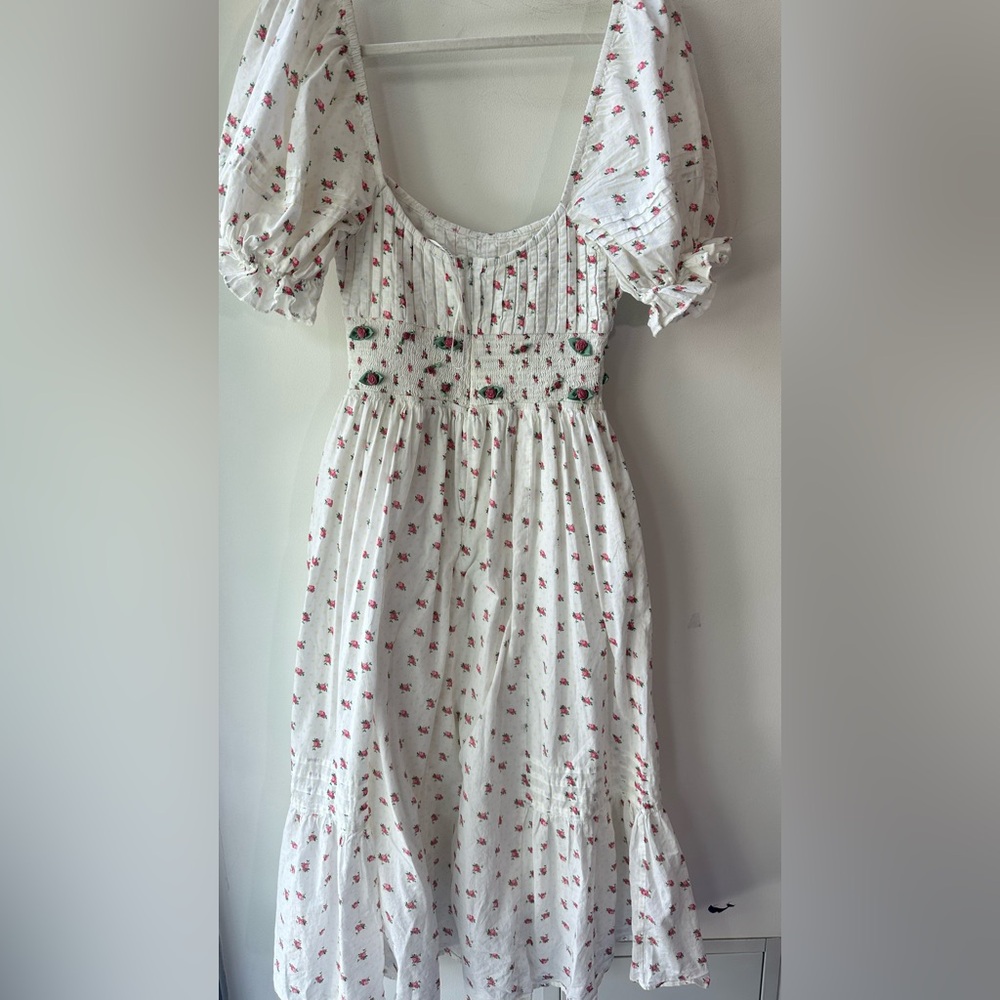 For Love & Lemons, White Floral Giusti Pocketed! Midi Dress, Size S | 0049 - Picture 8 of 11